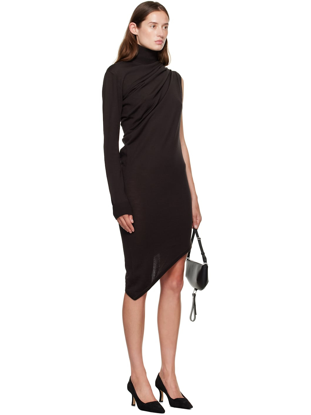 Brown Off-Shoulder Wool Minidress - 2
