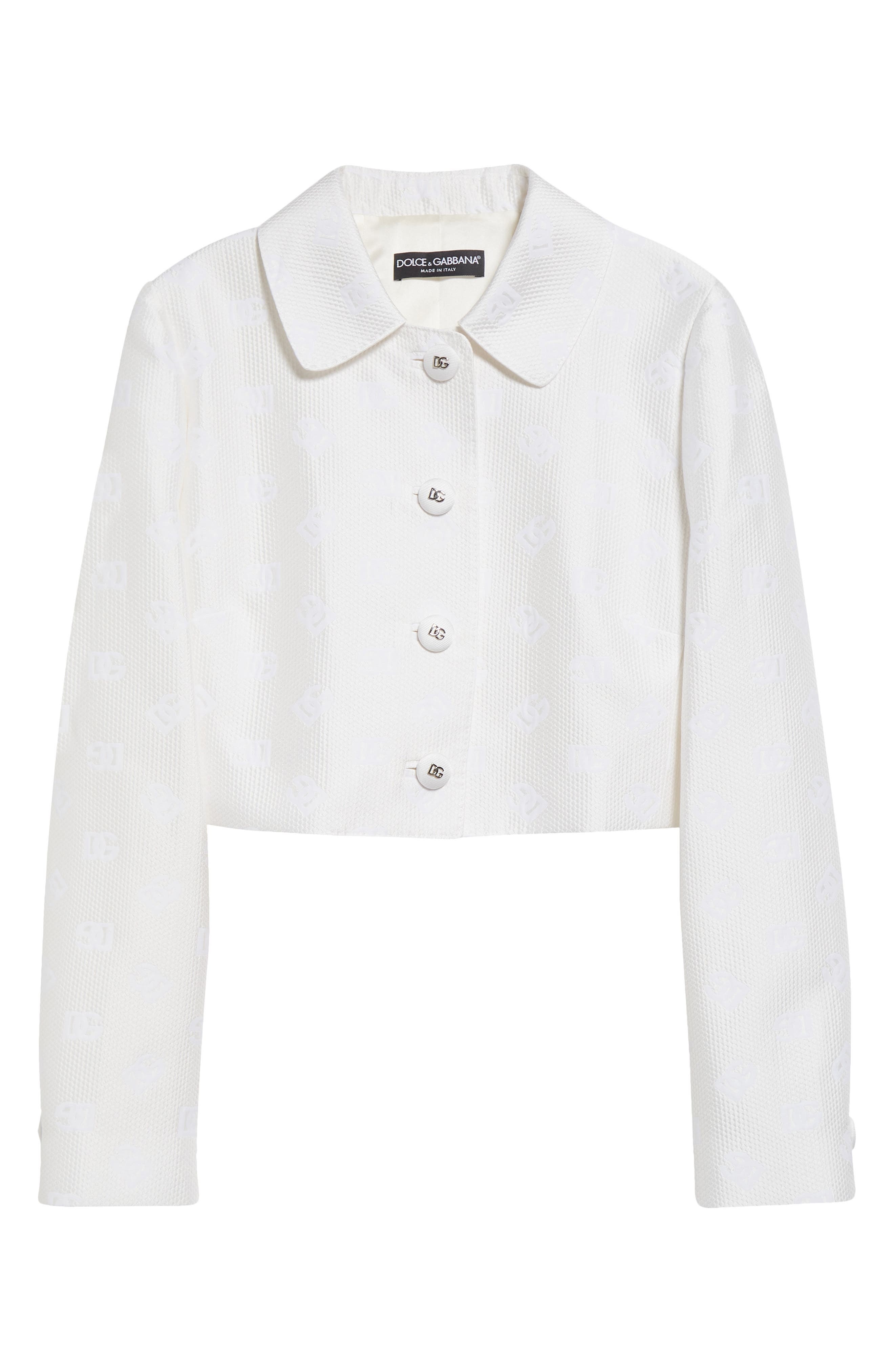 Dolce&Gabbana DG Logo Quilted Jacquard Crop Jacket in White at Nordstrom - 7