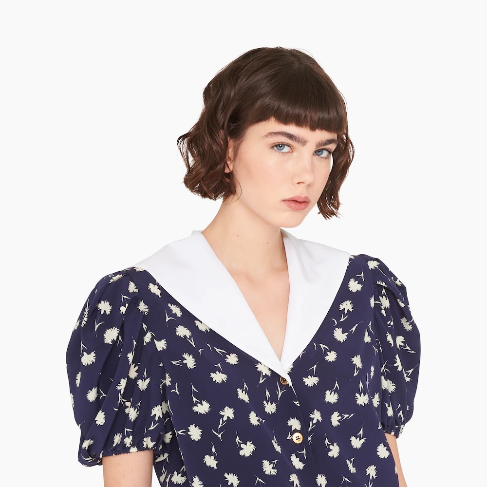 Short-sleeved crepe de chine blouse - 5