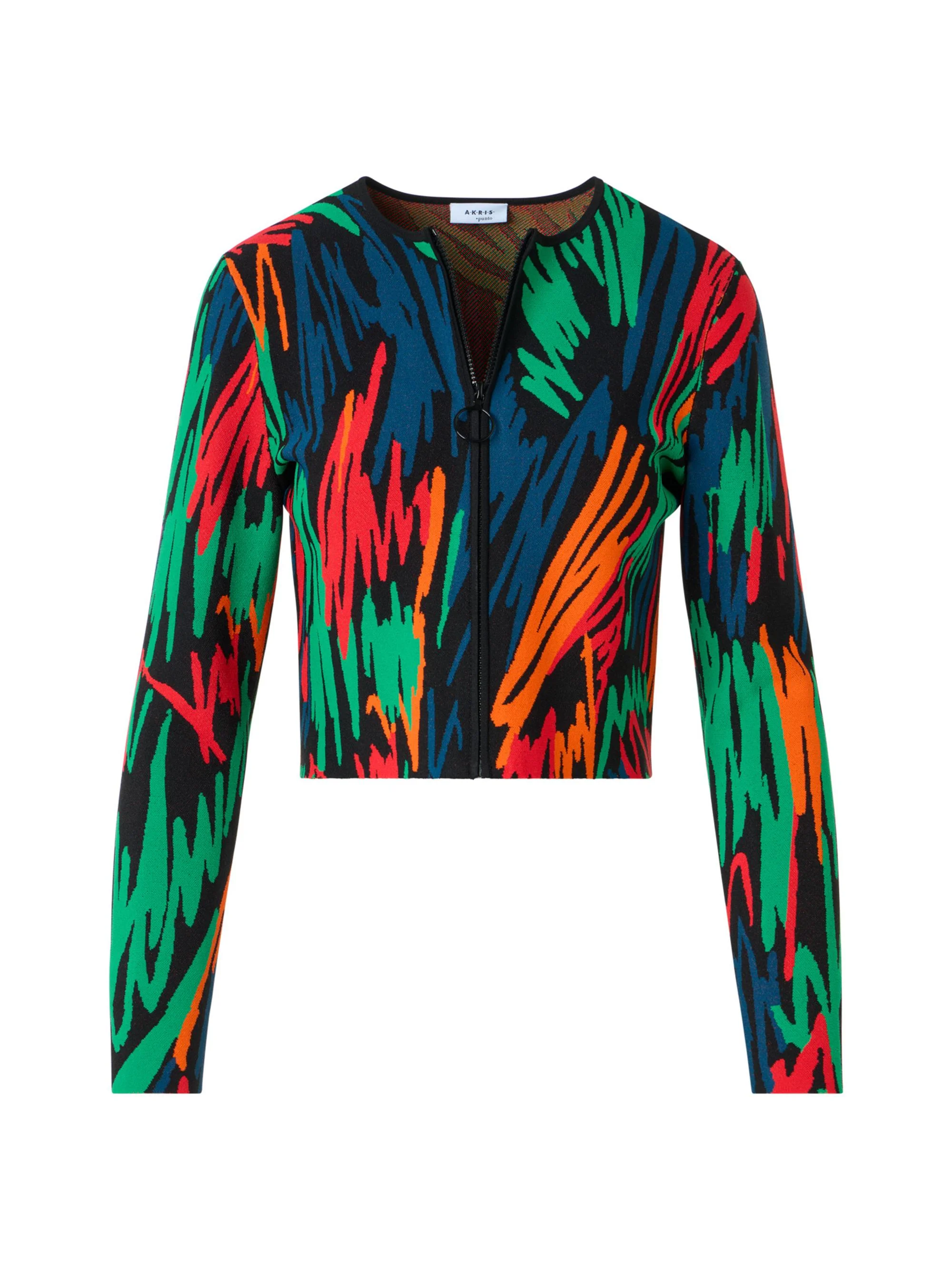 Women's Scribble Jacquard Knit Zip-Front Cardigan - Black Multi - 1