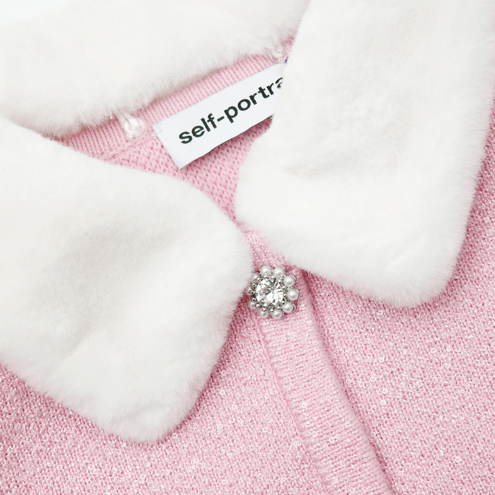 Pink Faux Fur Collar Cardigan - 5