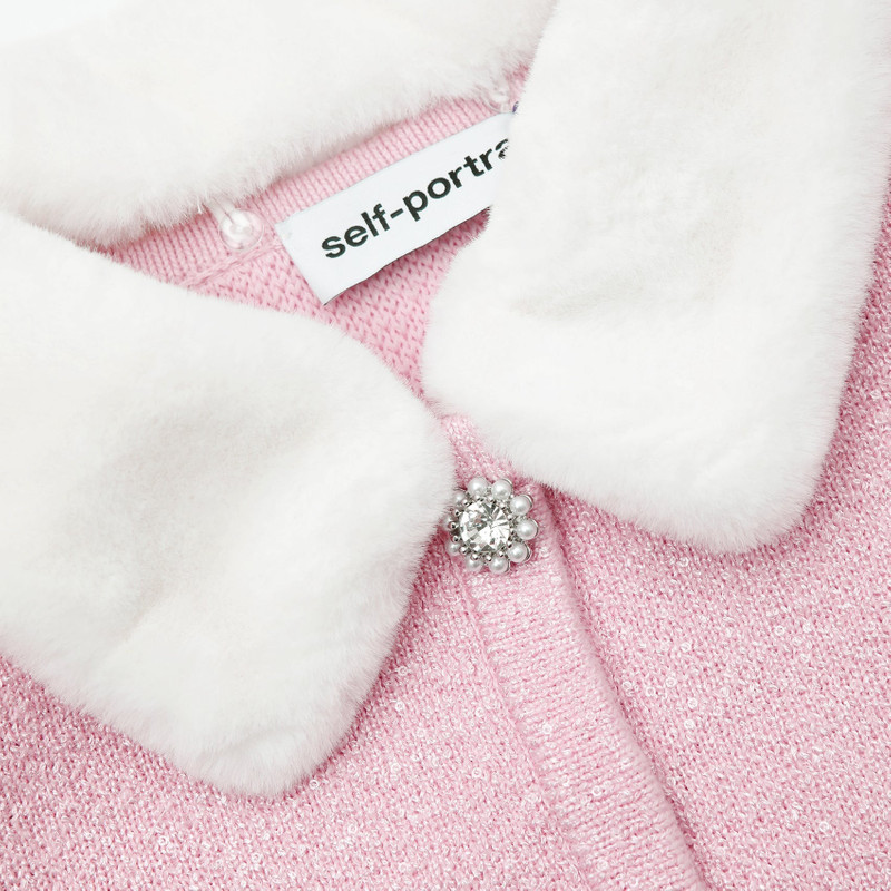 Pink Faux Fur Collar Cardigan 5