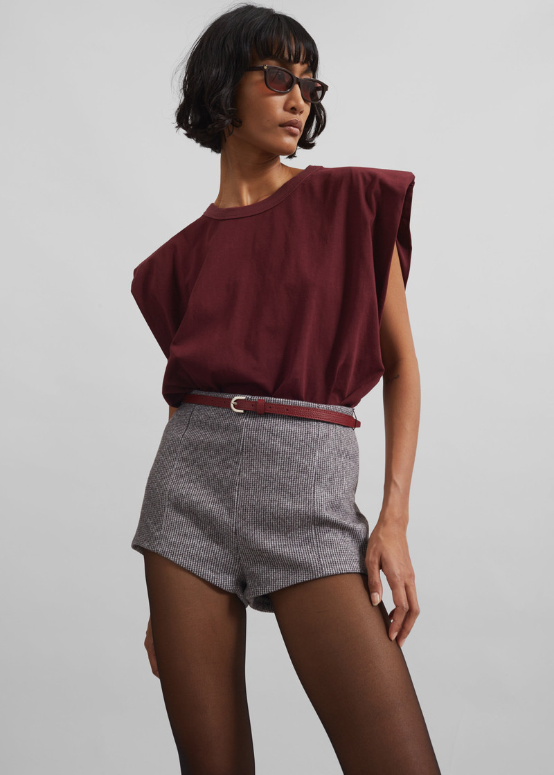 Eva Padded Shoulder Muscle T-Shirt - Burgundy 4