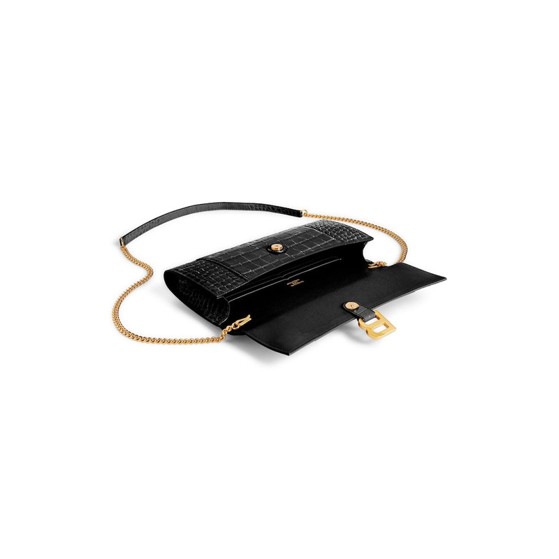 BALENCIAGA Women's Hourglass Pochette With Chain in Black outlook