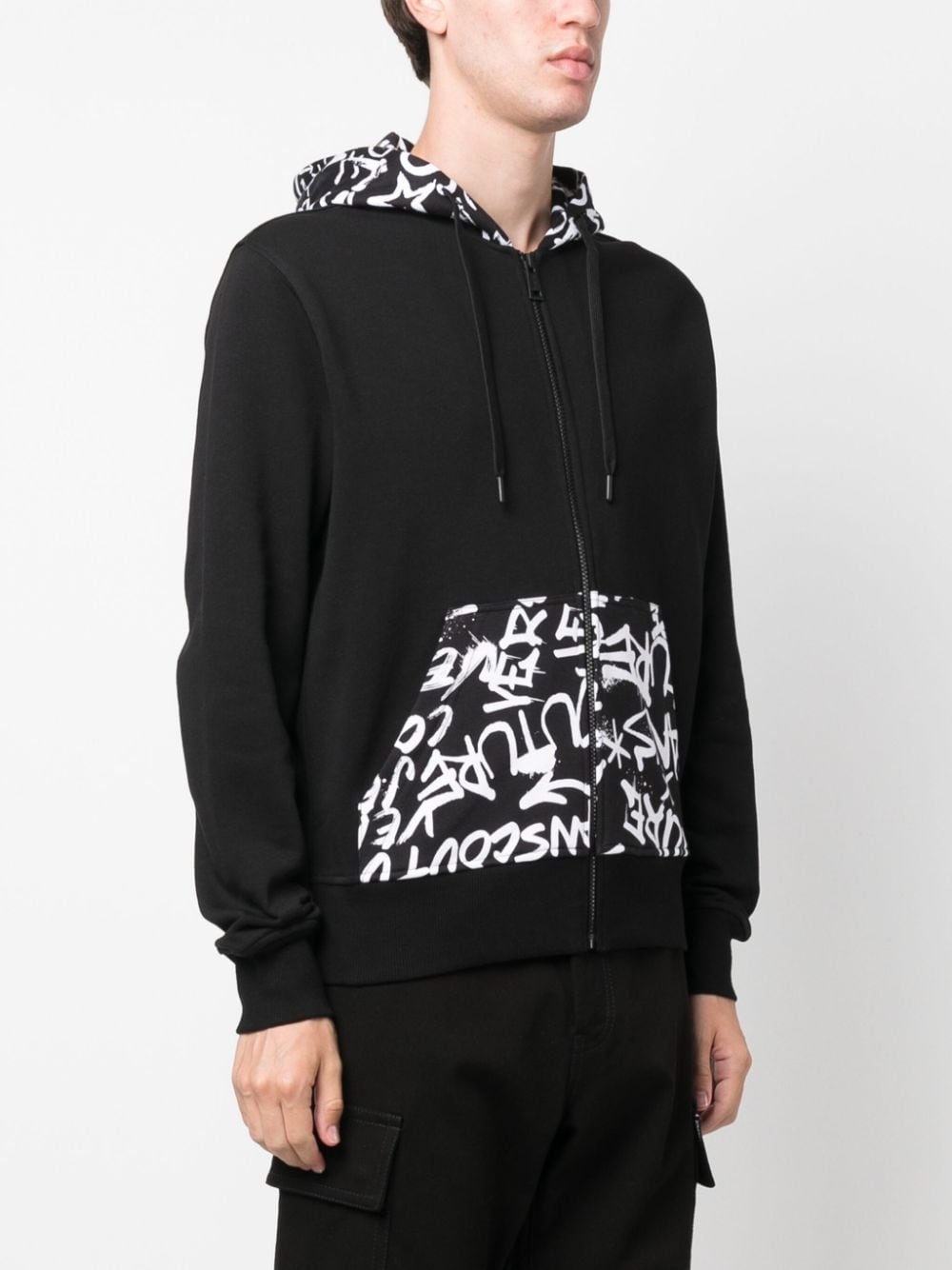 graffiti-print zip-up cotton hoodie - 3