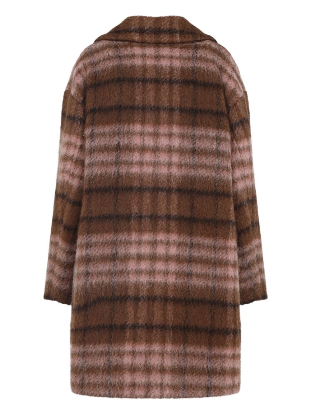 checked-pattern double-breasted coat - 2