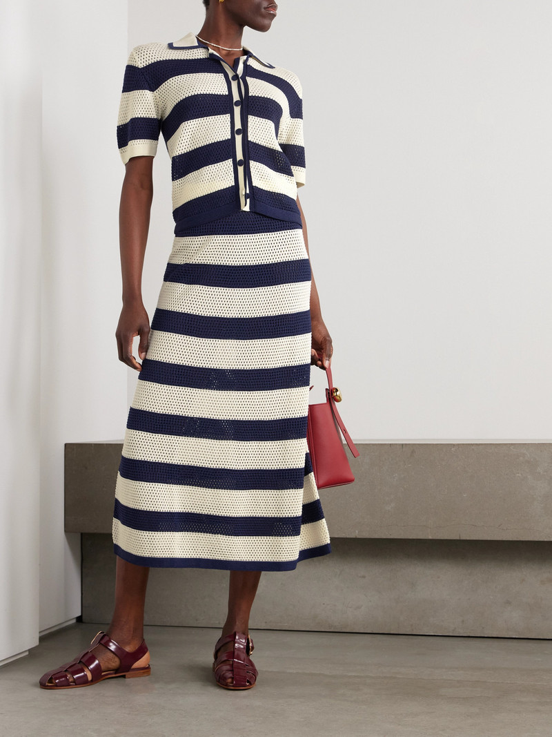 ERES Bayadere Bateau Striped Open-knit Cotton-blend Midi Skirt outlook