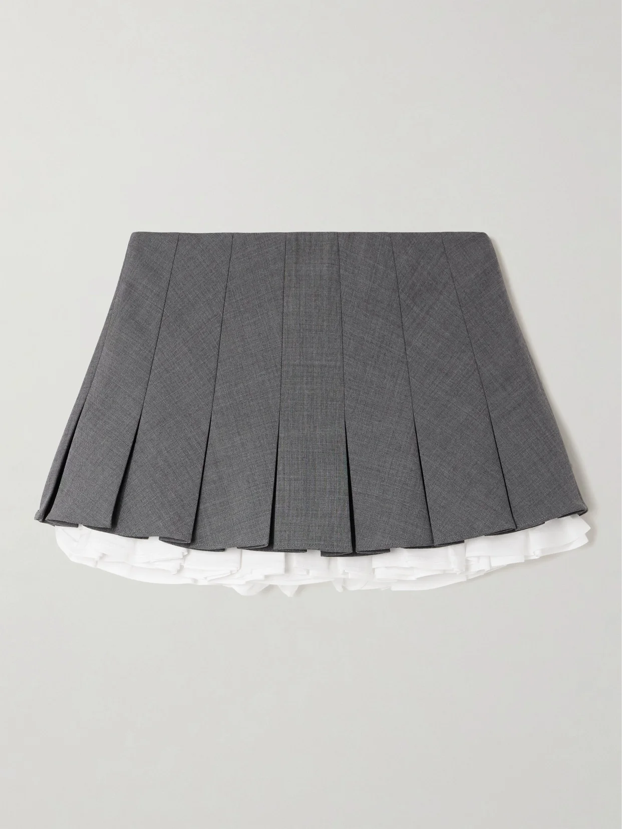 Layered Pleated Cotton Poplin-trimmed Grain De Poudre Mini Skirt - 1