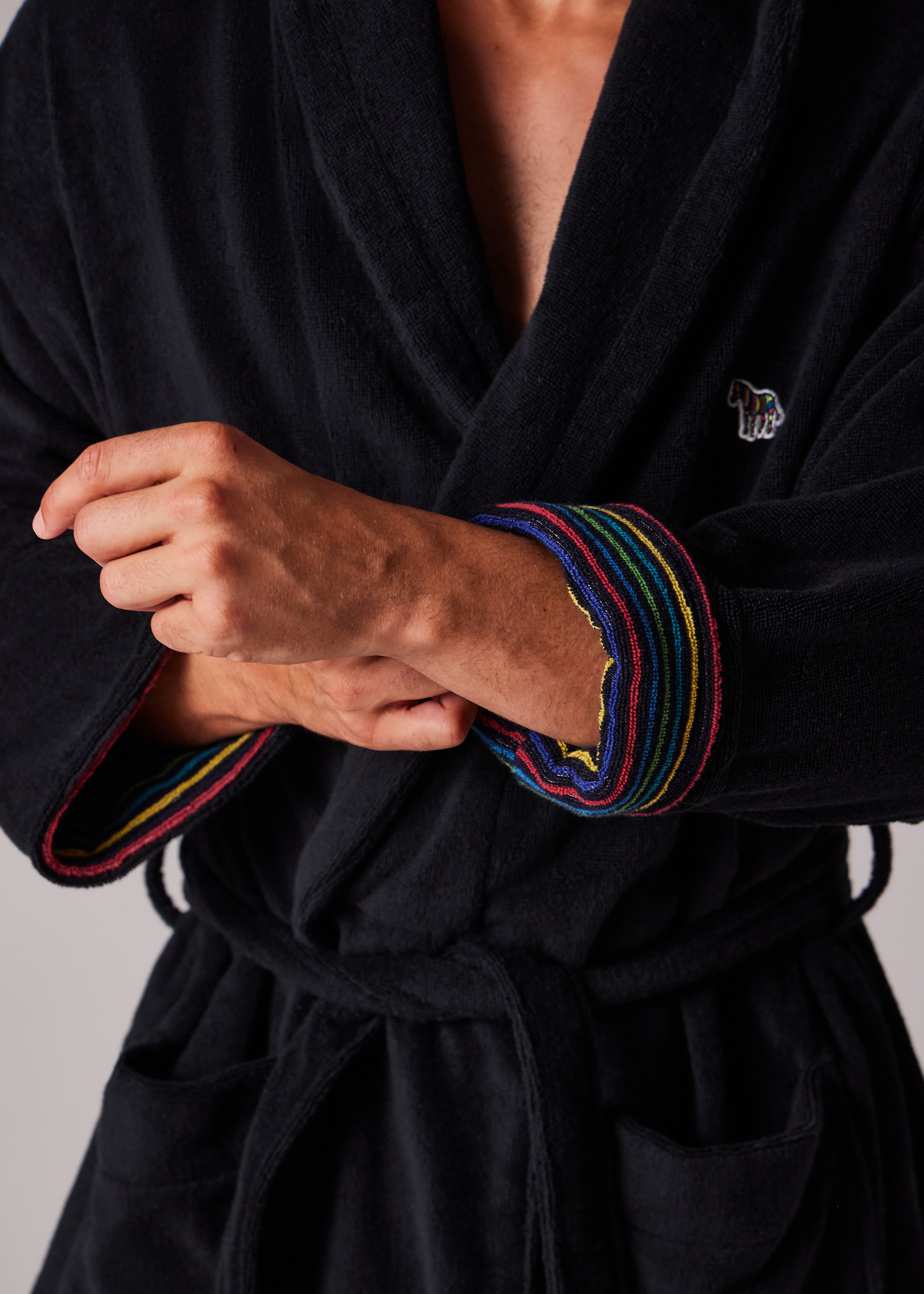Black Zebra Logo Towelling Dressing Gown - 8