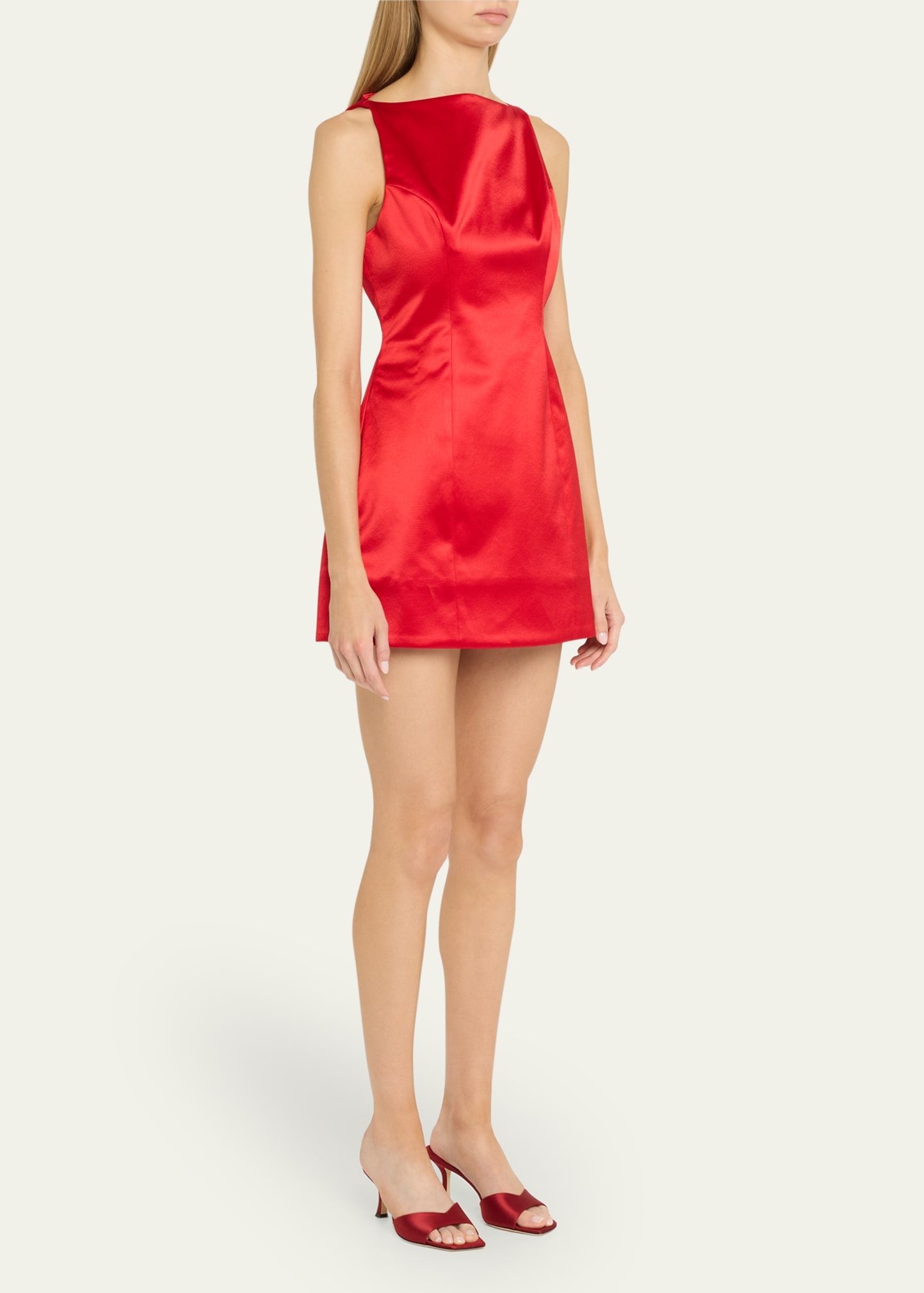Livie High-Neck Satin Mini Dress - 4