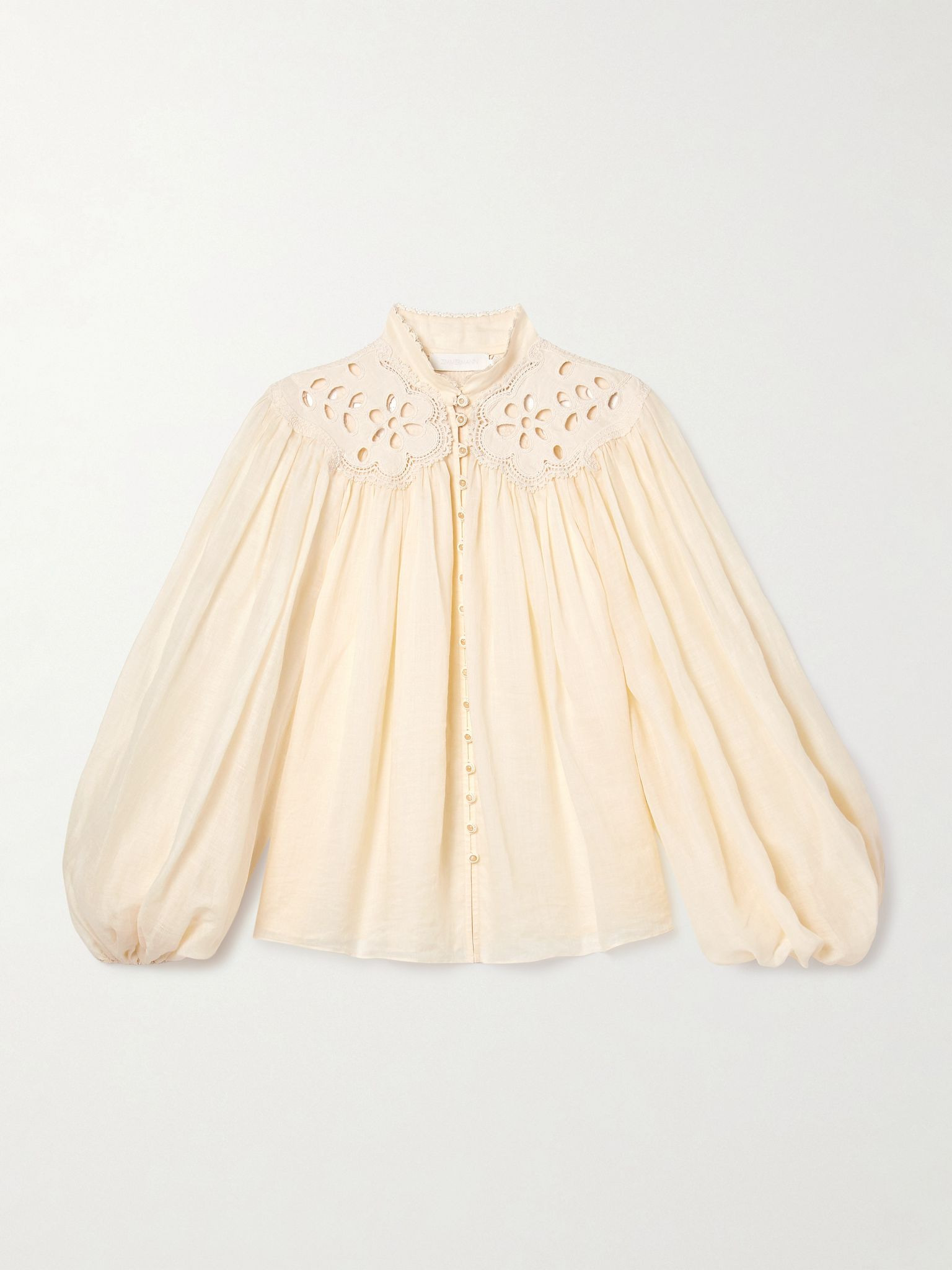 Coco broderie anglaise-trimmed ramie blouse Cream - 1