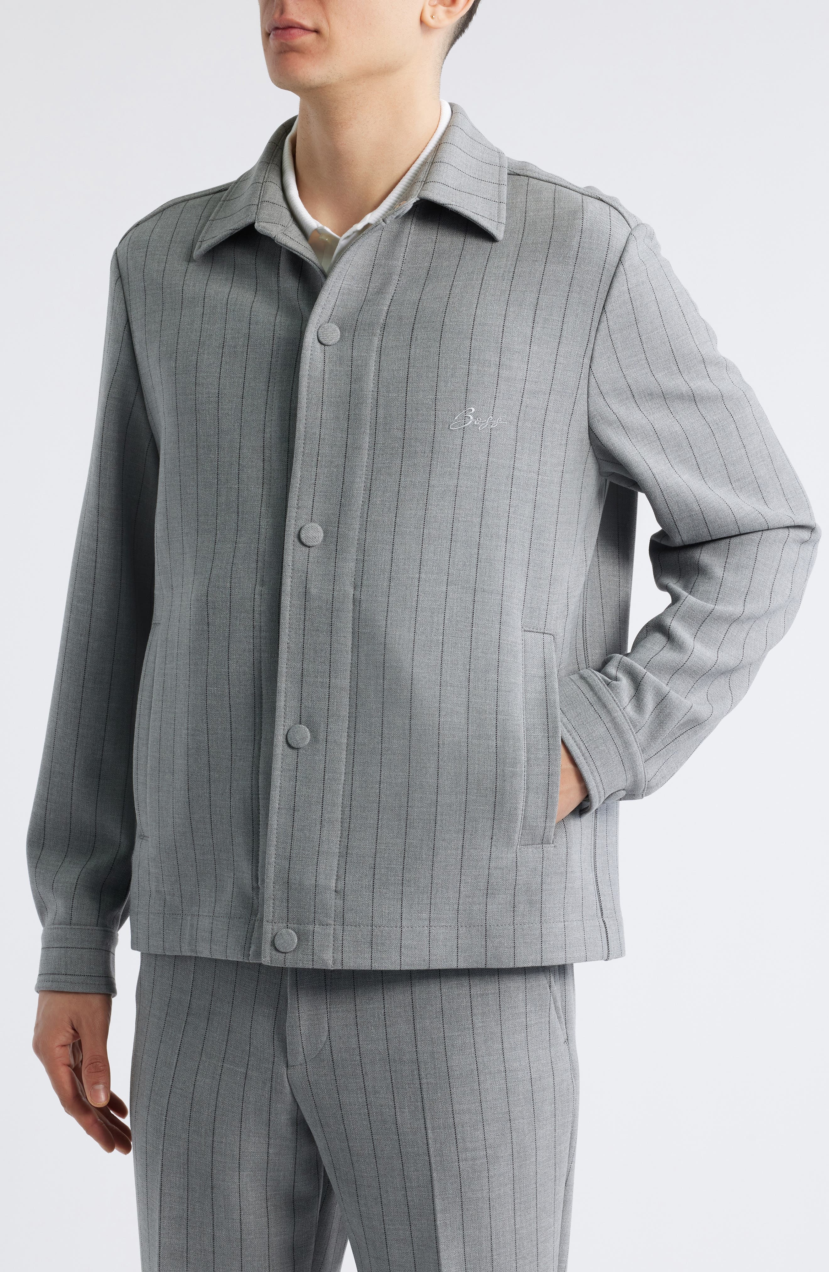 BOSS Carper Pinstripe Coach's Jacket in Medium Grey at Nordstrom - 4
