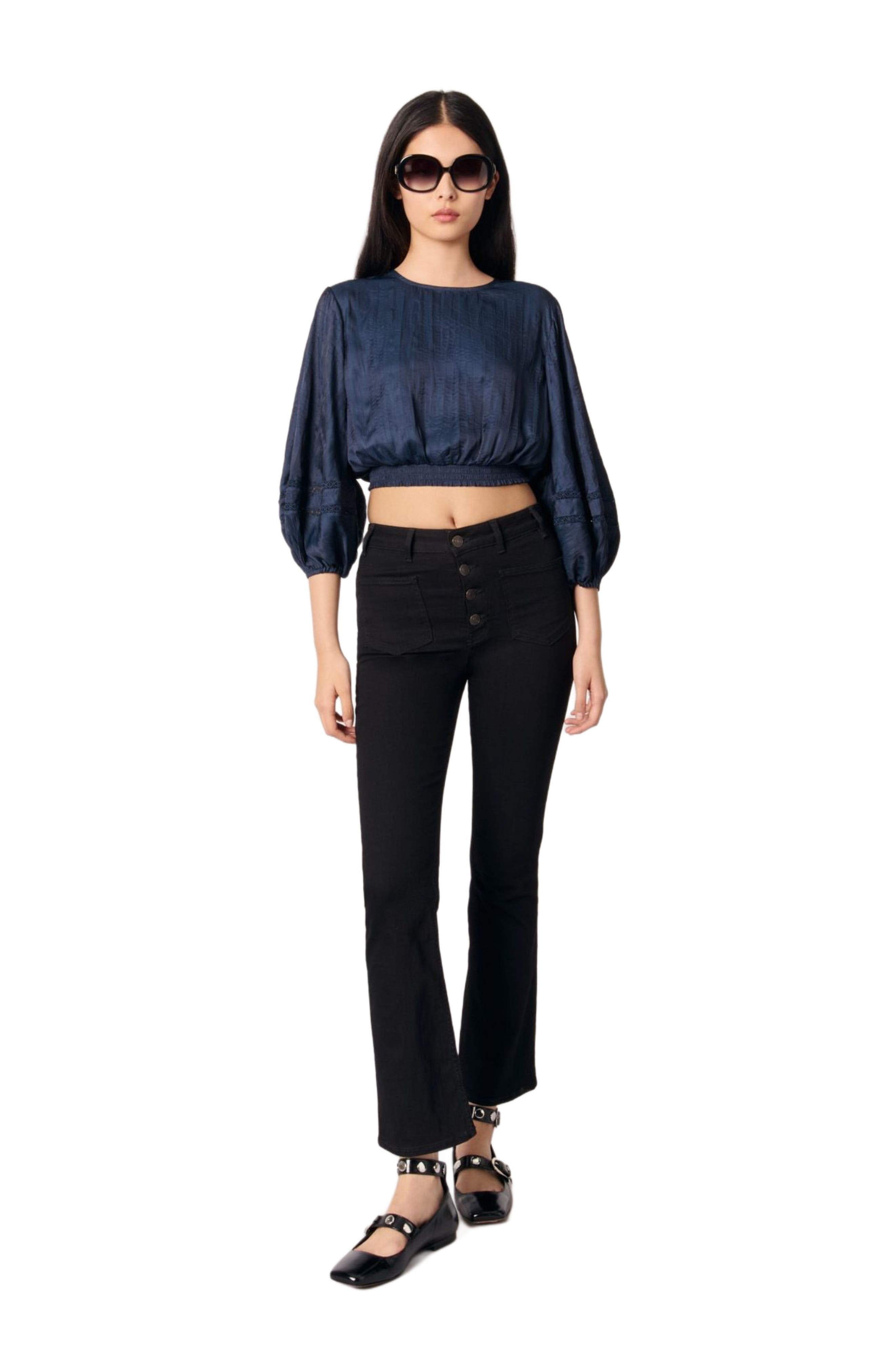 maje Satin-look short top in Navy at Nordstrom - 7