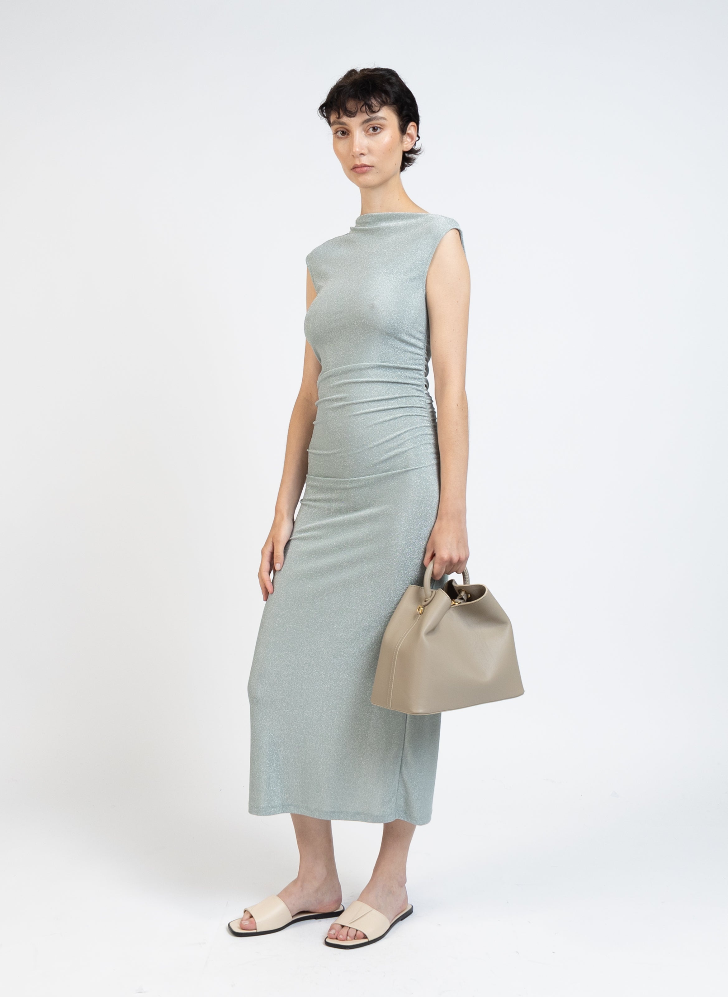 Draped Jersey Dress/Green - 3