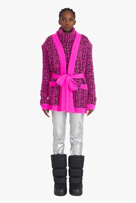 Capsule After ski - Neon pink and black Balmain-monogrammed wool cardigan - 4