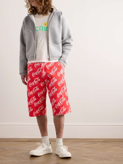 ERL + Coca-Cola Straight-Leg Distressed Printed Cotton-Canvas Shorts outlook