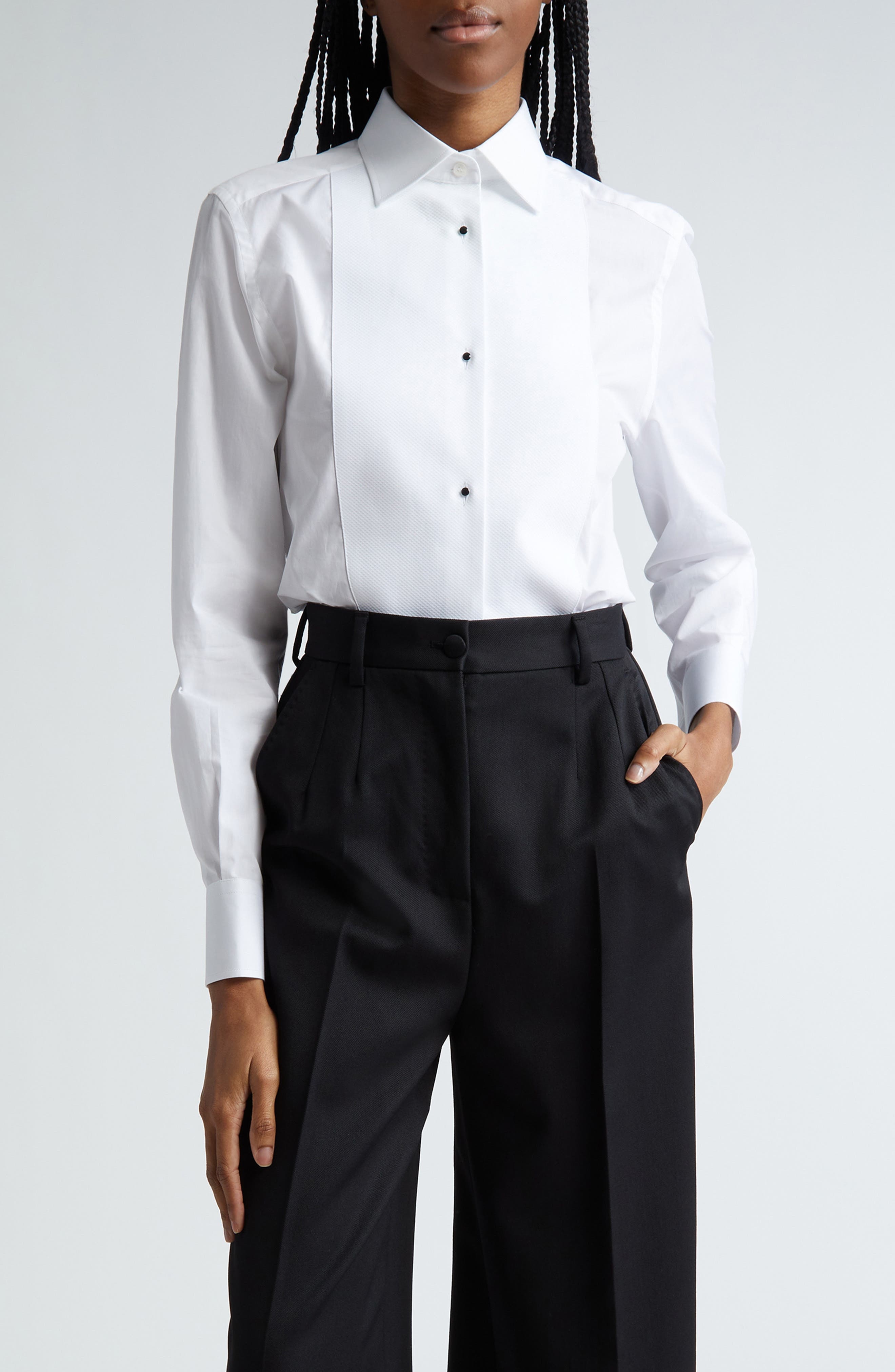 Piqué Knit Bib Cotton Tuxedo Shirt - 1