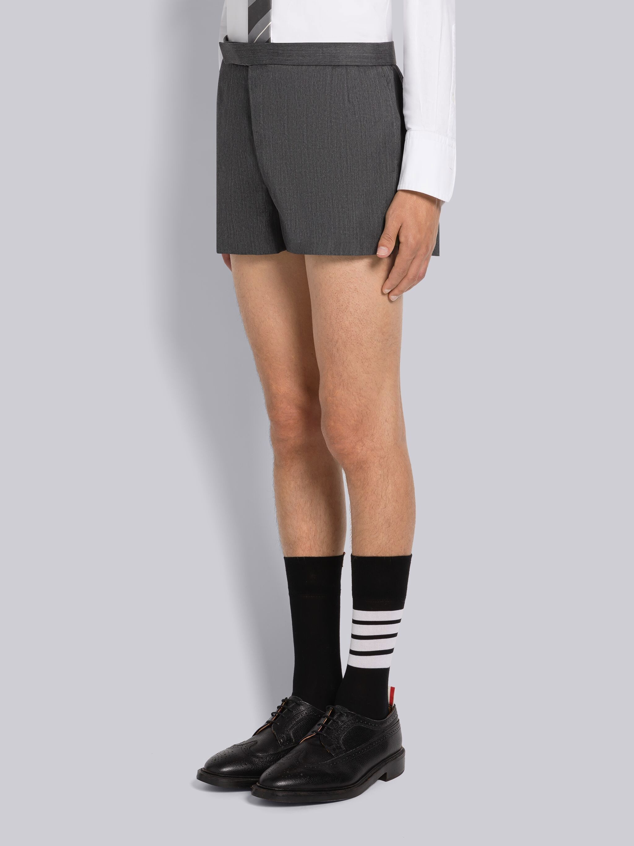 STIFF WOOL GABARDINE MID RISE BACKSTRAP MINI SHORT - 2