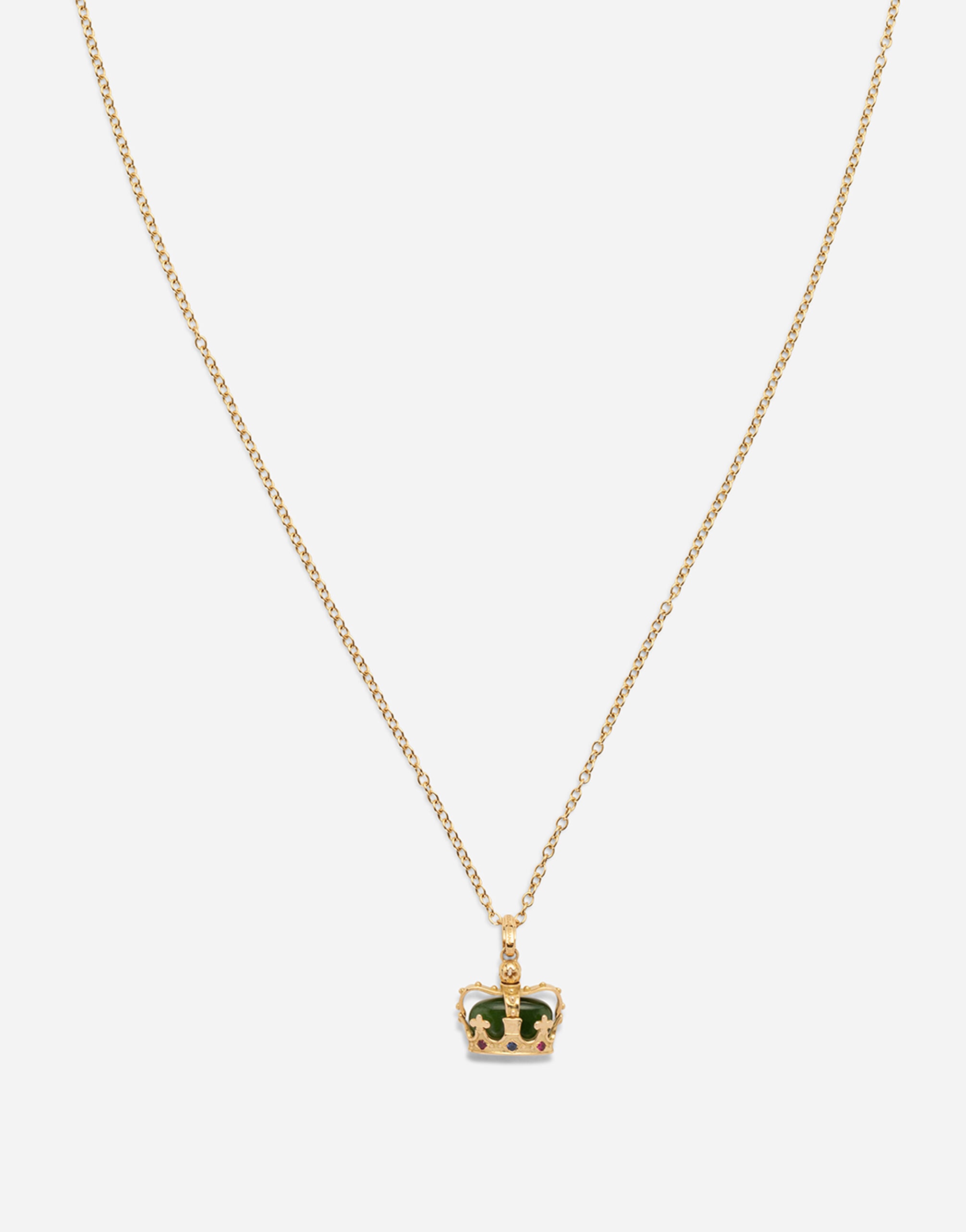 Crown yellow gold crown pendant with green jade on the inside - 2
