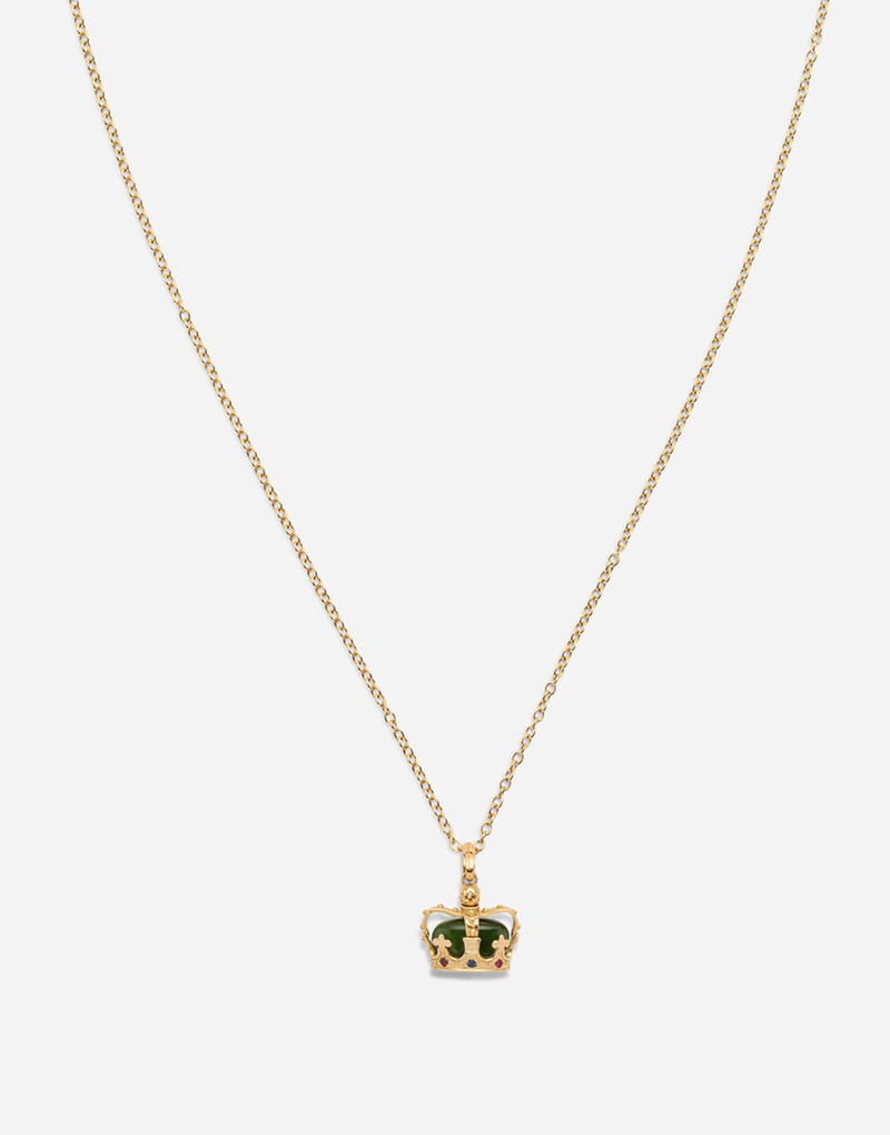 Dolce & Gabbana Crown yellow gold crown pendant with green jade on the inside outlook