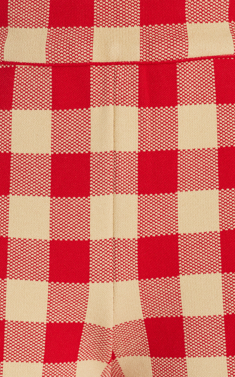 Exclusive Kick Gingham Stretch-Cotton Knit Cropped Flared Pants red 5