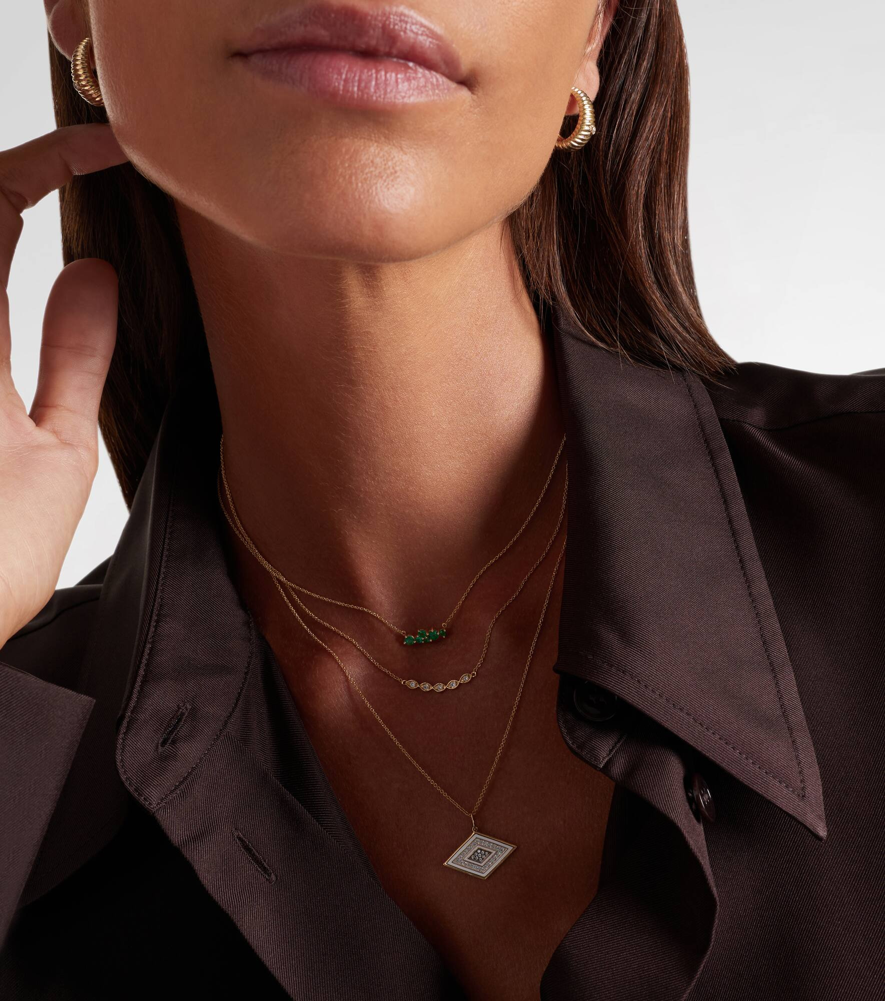 Cocktail Bar 14kt gold necklace with emeralds and diamonds - 2
