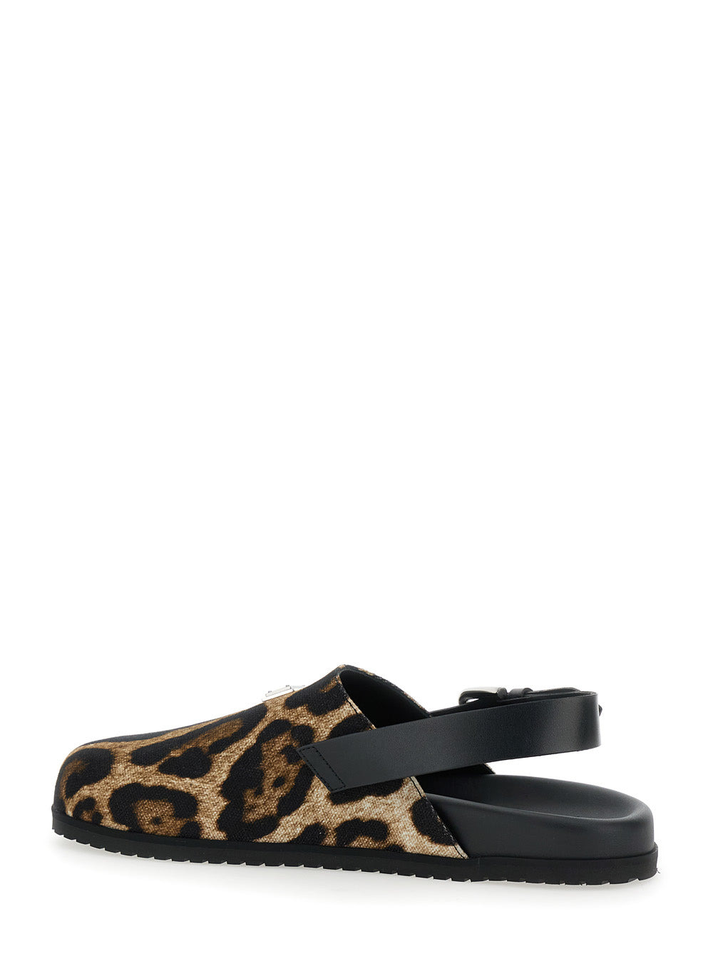 Dolce & Gabbana Men Brown Mules With Logo Plaque On The Front And Leopard Motif In Leather And Cotto - 3