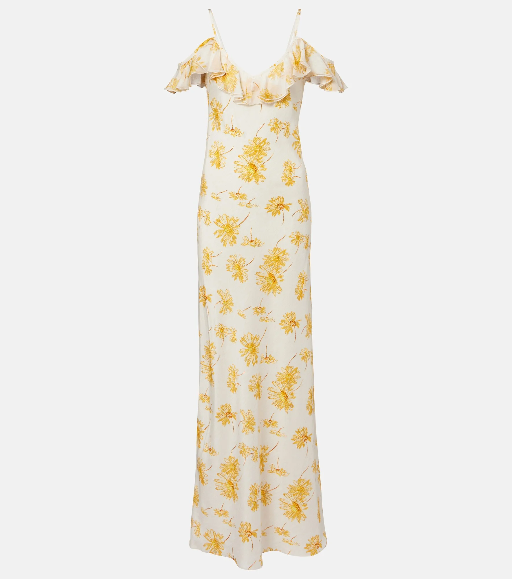 Floral ruffled silk moiré slip dress - 1