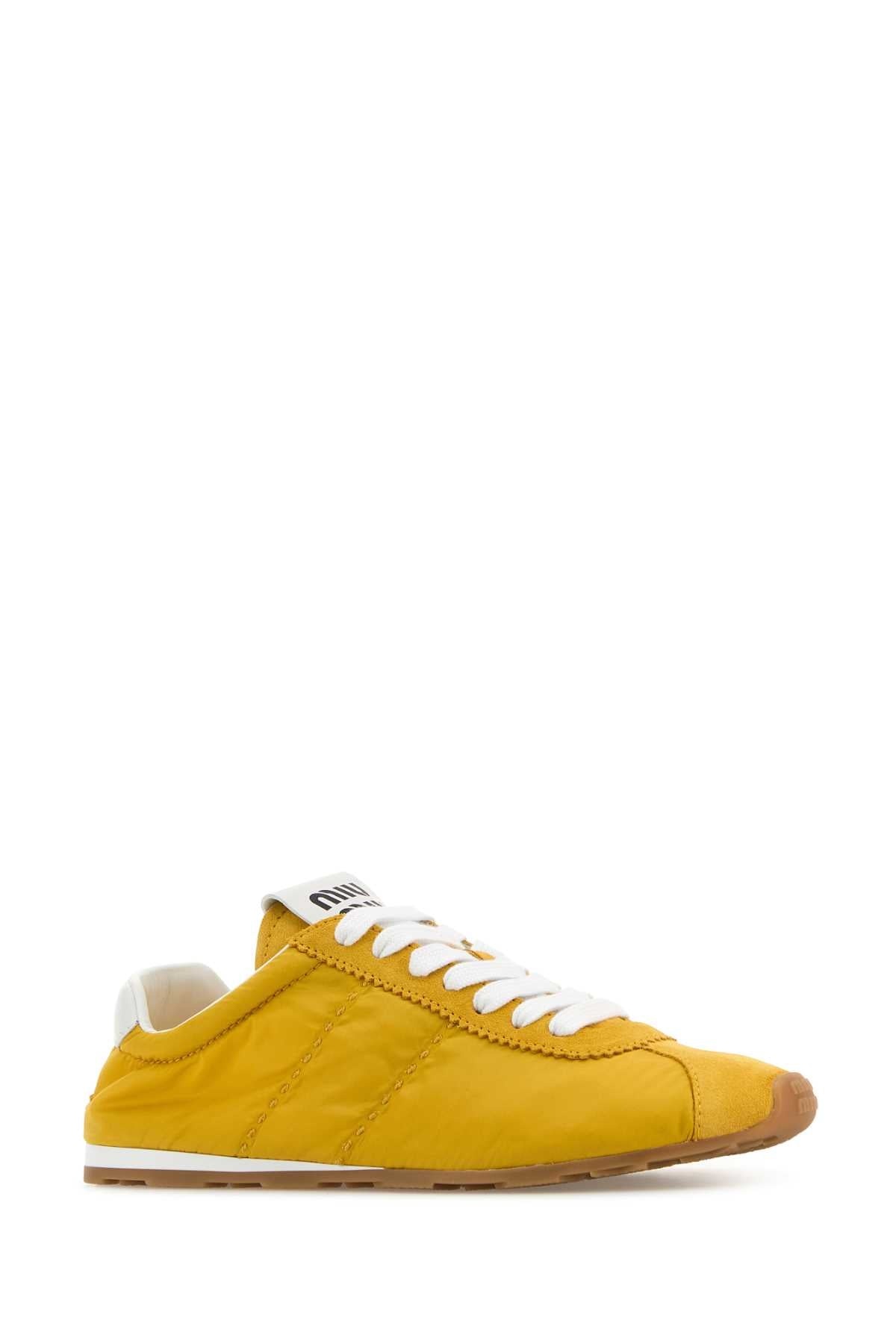 Miu Miu Women Yellow Fabric And Suede Sneakers - 2