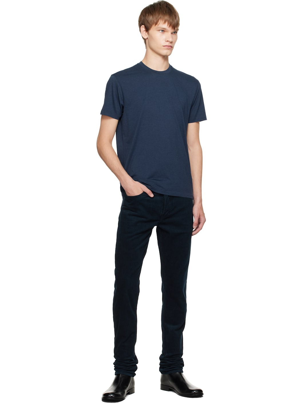Navy Lyocell Cotton Crewneck T-shirt - 4