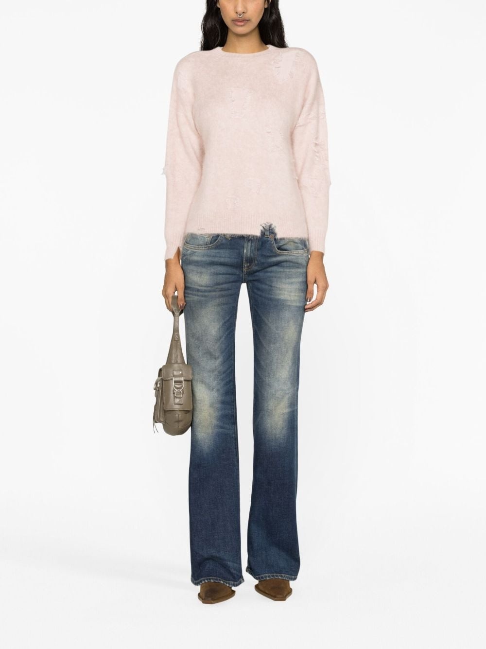 distressed crew-neck jumper - 2