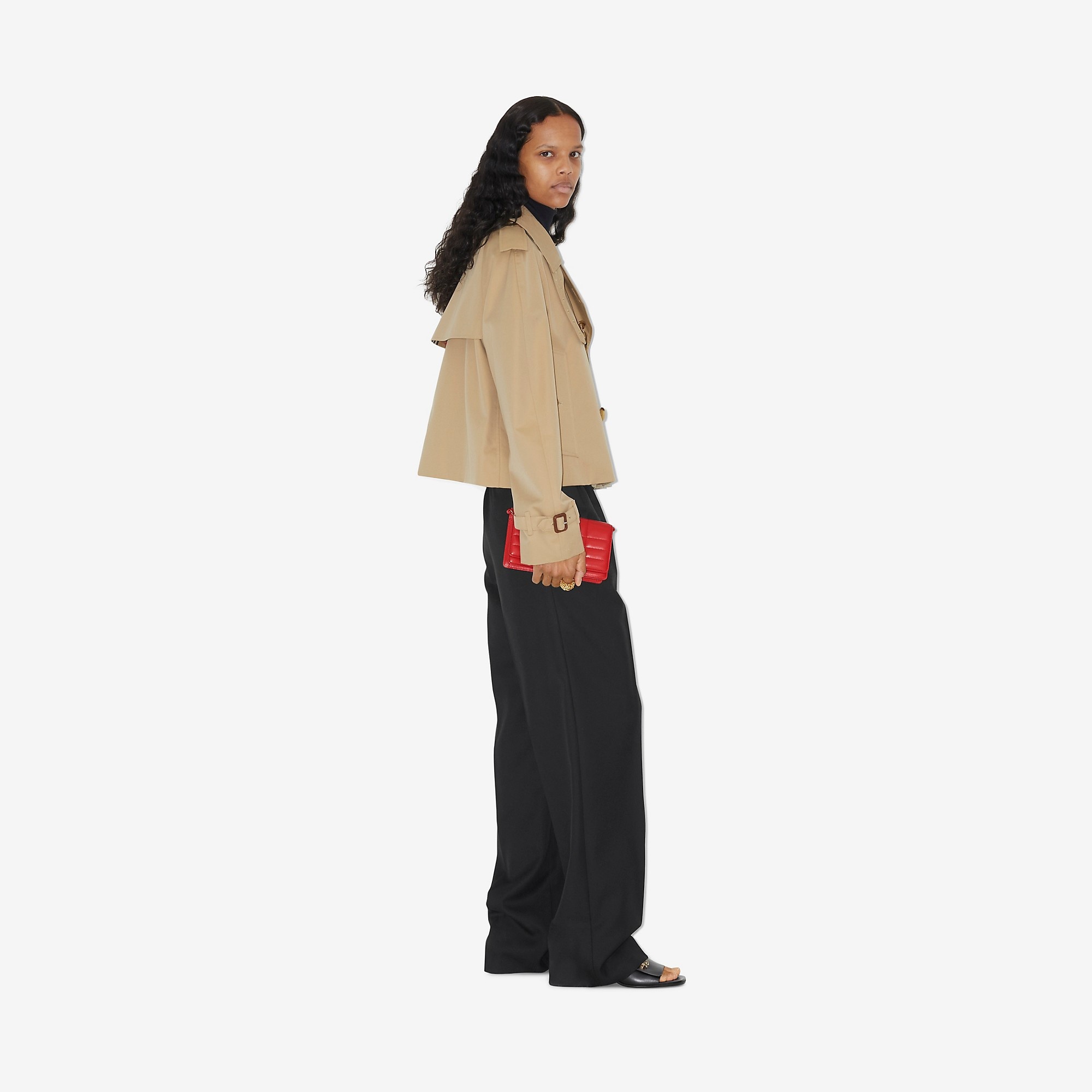 Cotton Gabardine Cropped Trench Coat - 3