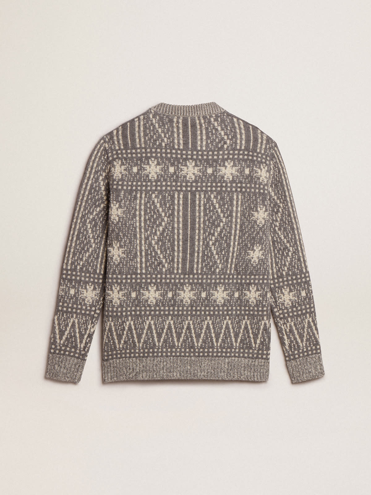 Round-neck sweater with gray Fair Isle motif - 5