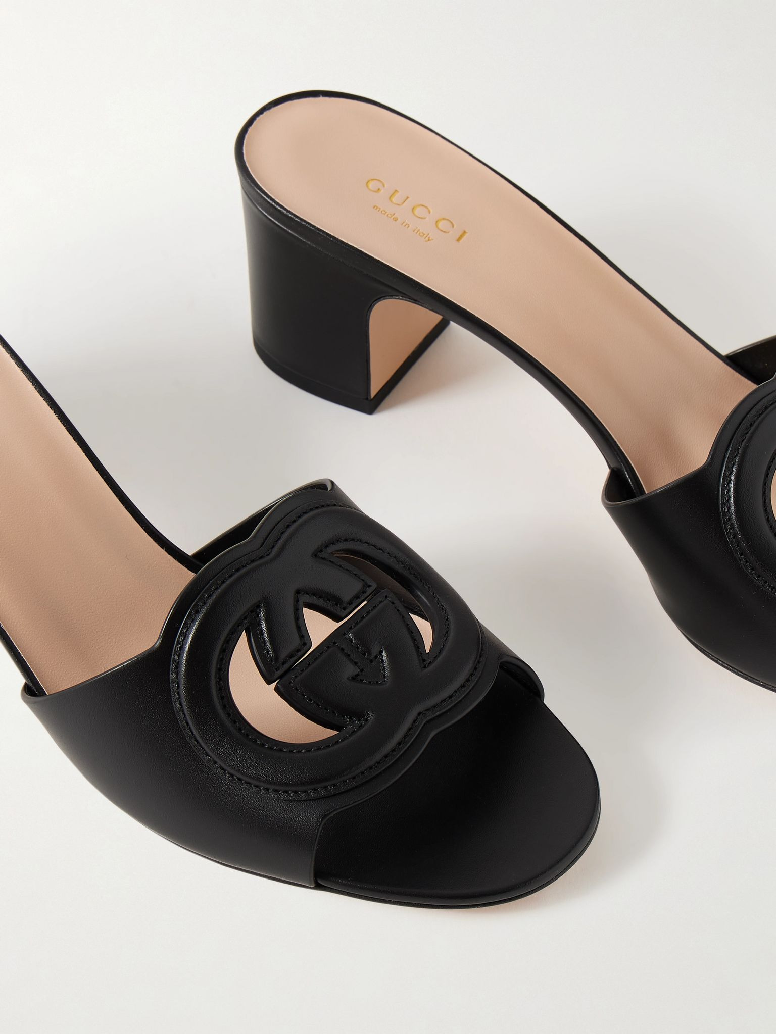 Cutout leather mules Black - 4