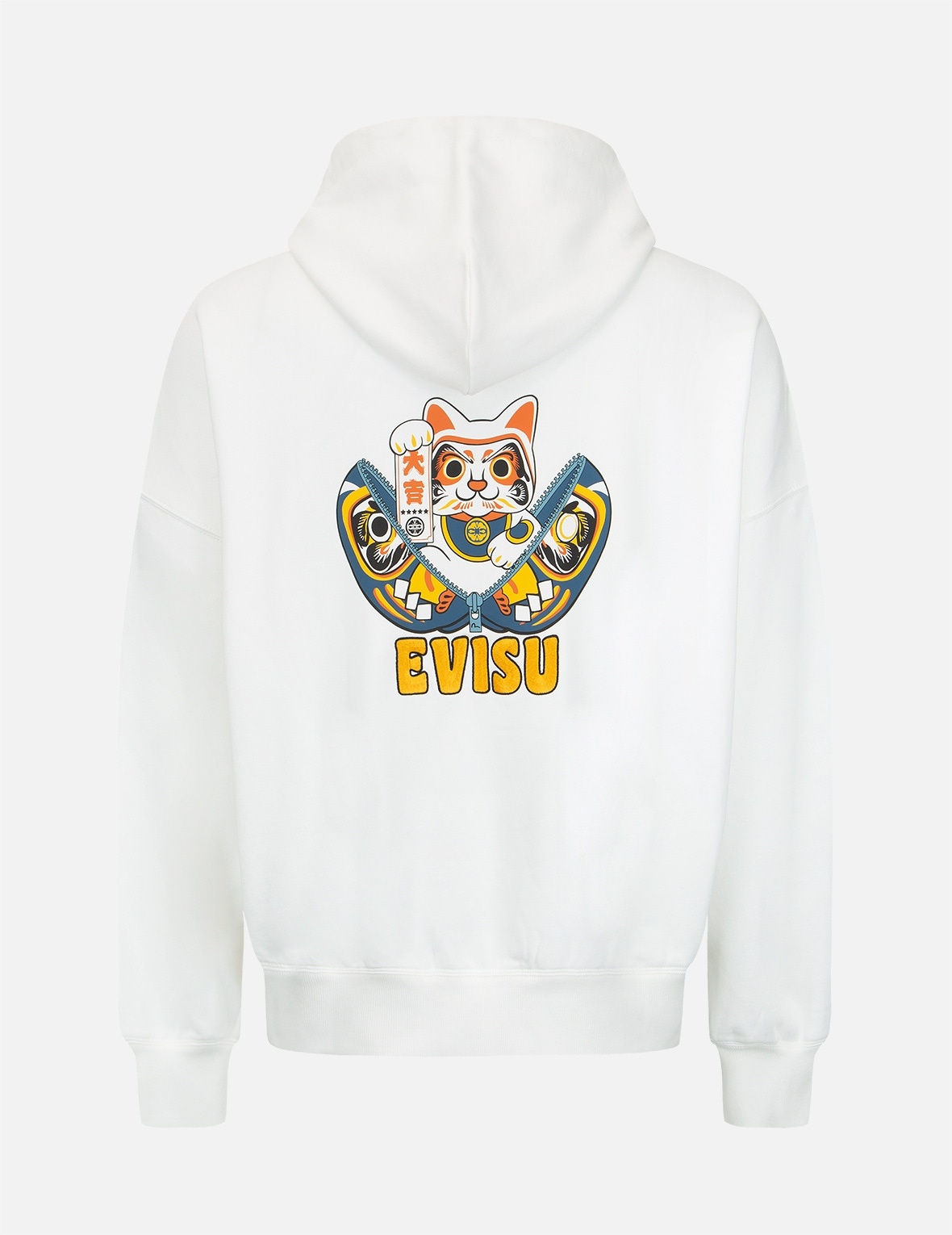 ZIP-UP DARUMA AND FORTUNE CAT PRINT HOODED SWEATSHIRT - 2