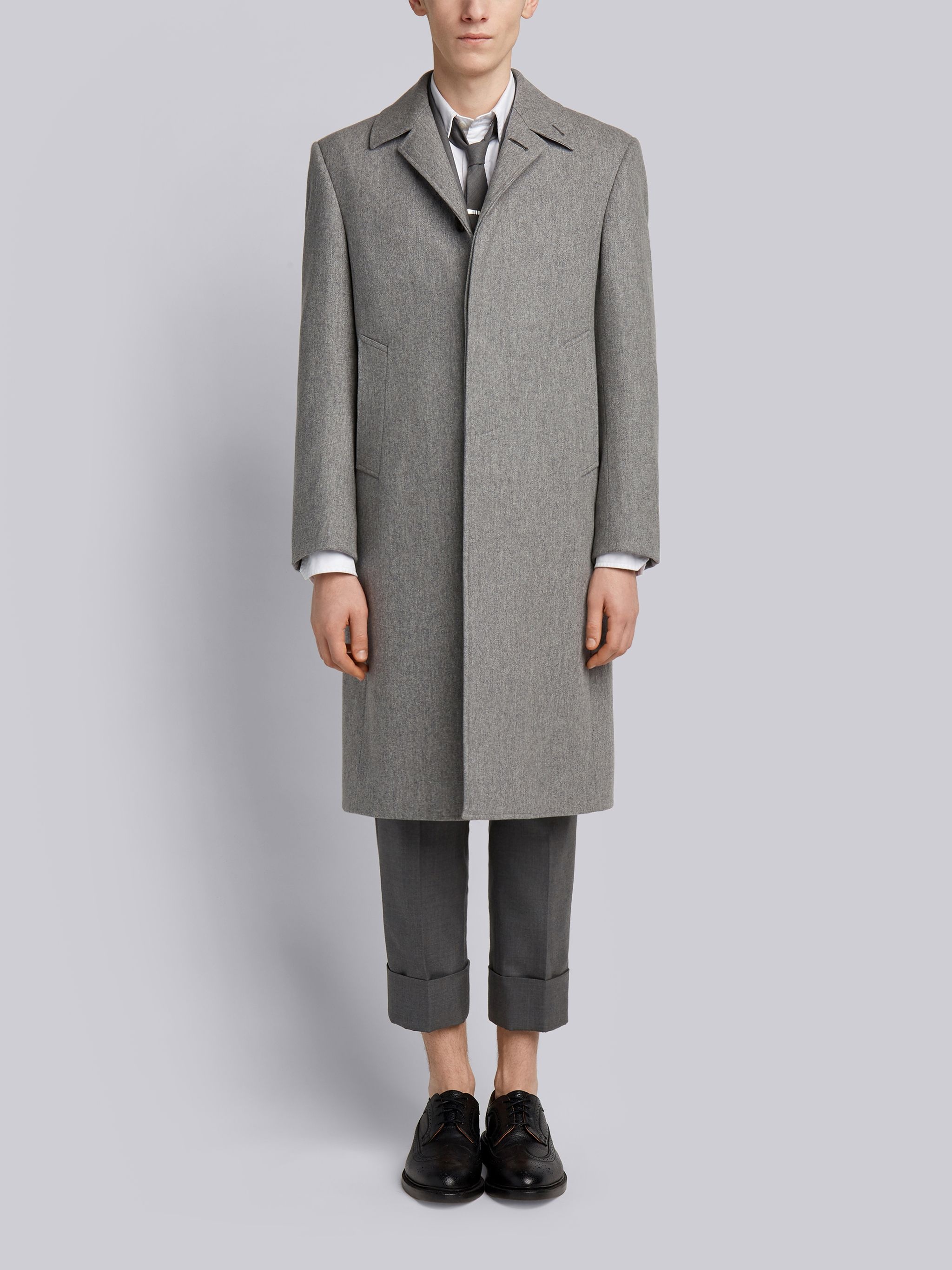 Classic Single-Breasted Melton Wool Overcoat - 1