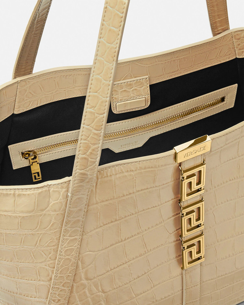 Croc-Effect Greca Goddess Large Tote Bag 4