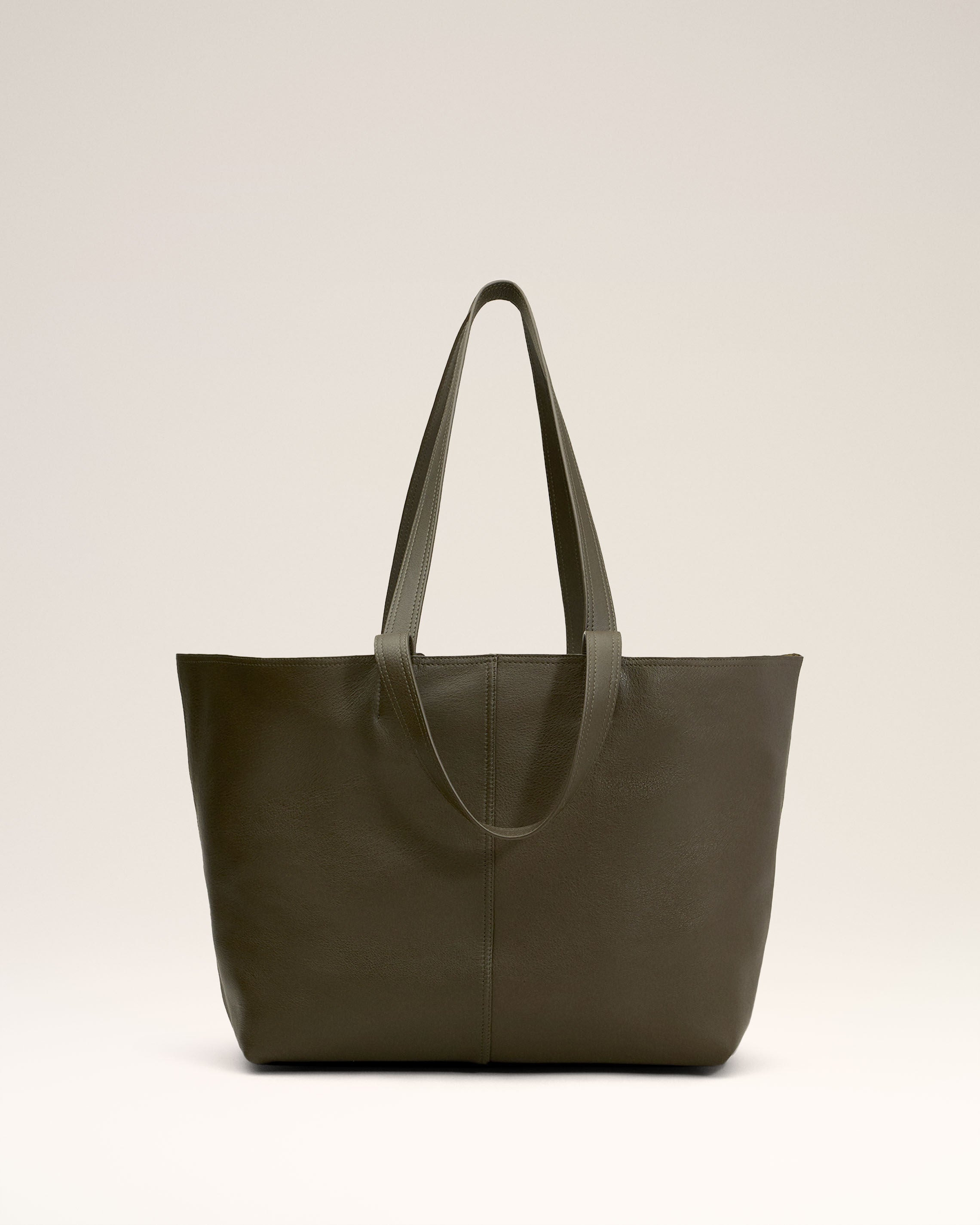 GREEN LEATHER MIDI TOTE BAG - 3