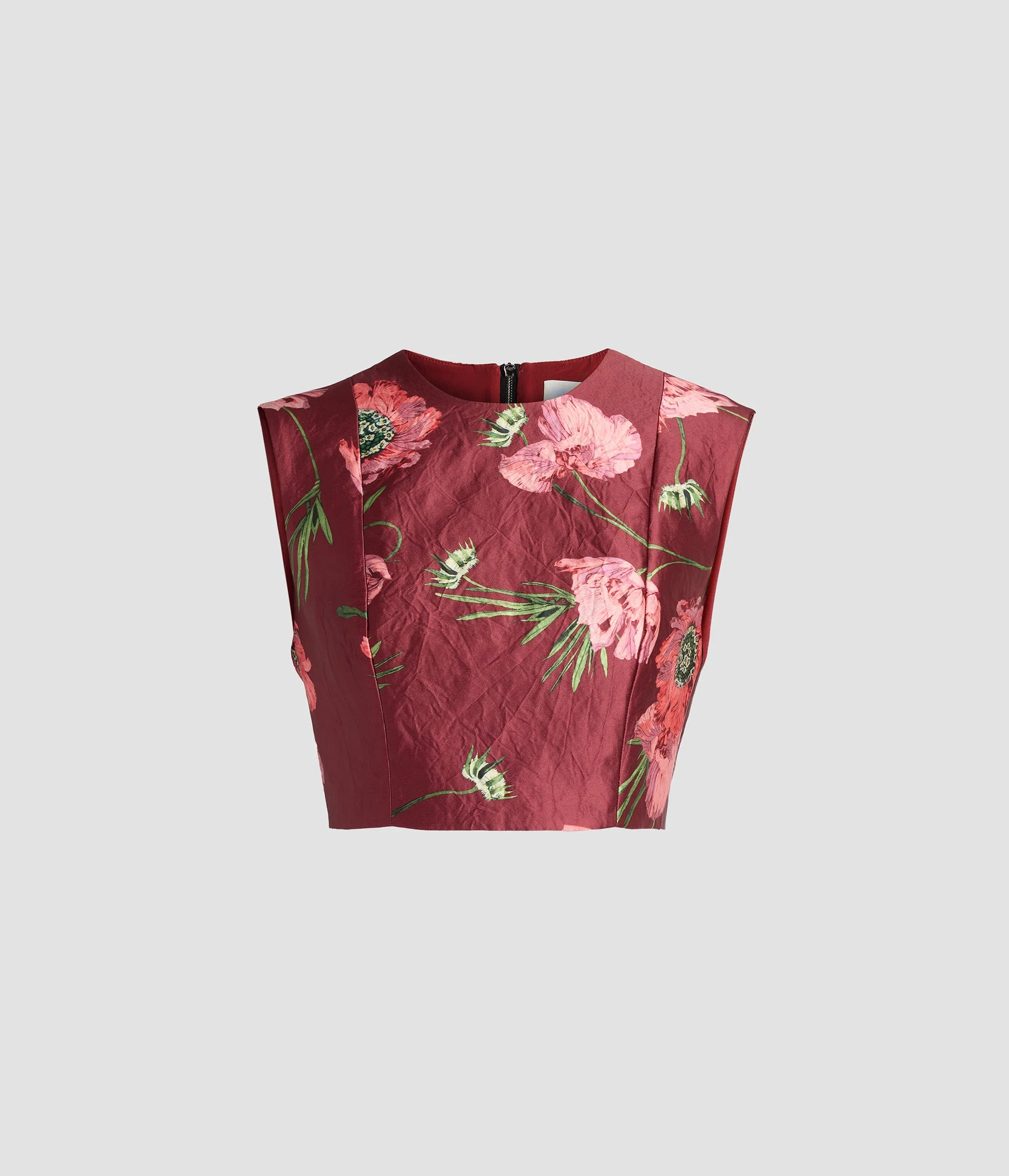 FLORAL TEXTURED SATIN CROP TOP - 1