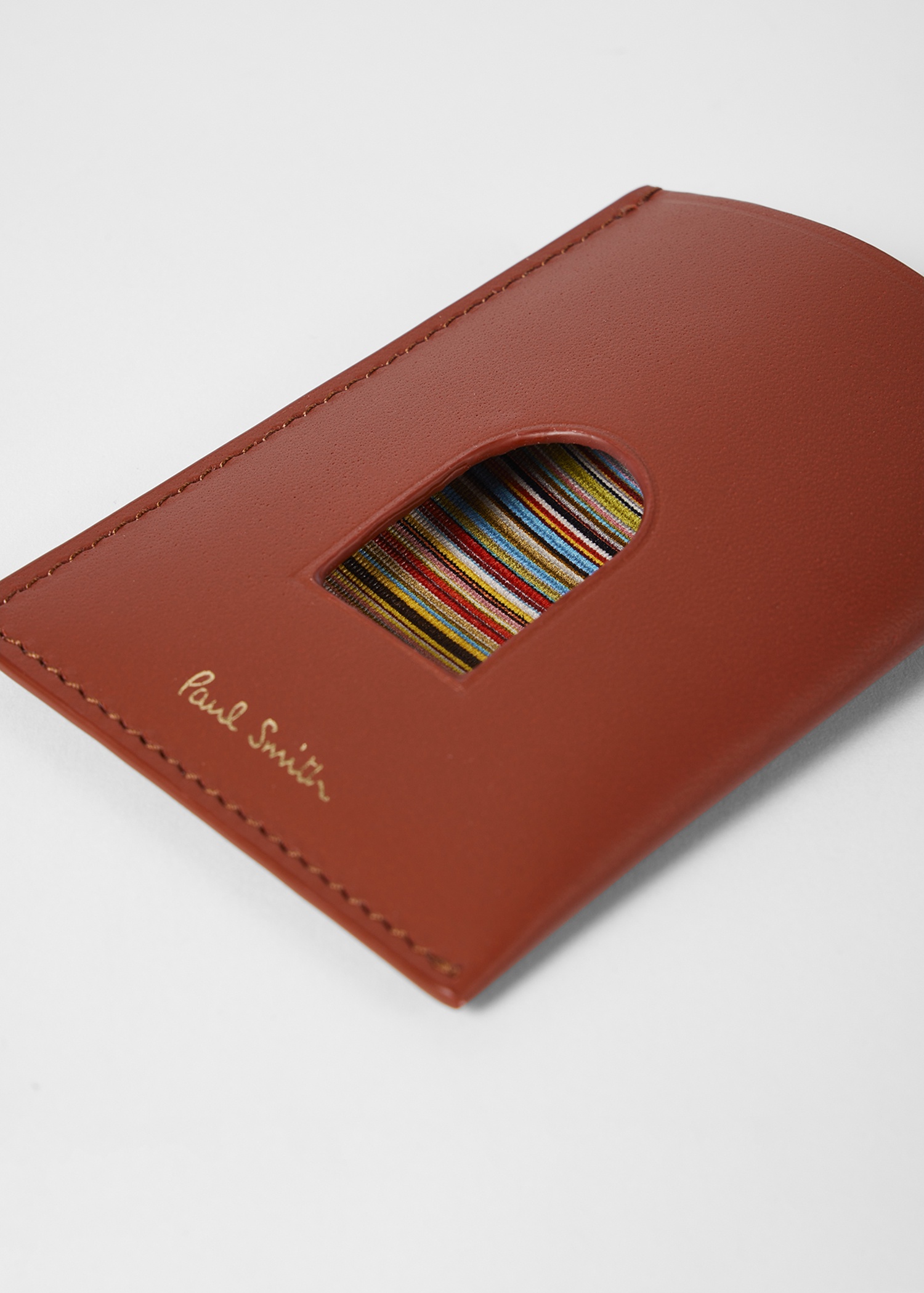 Brick Red Leather 'Signature Stripe' Thumb Hole Card Holder - 4
