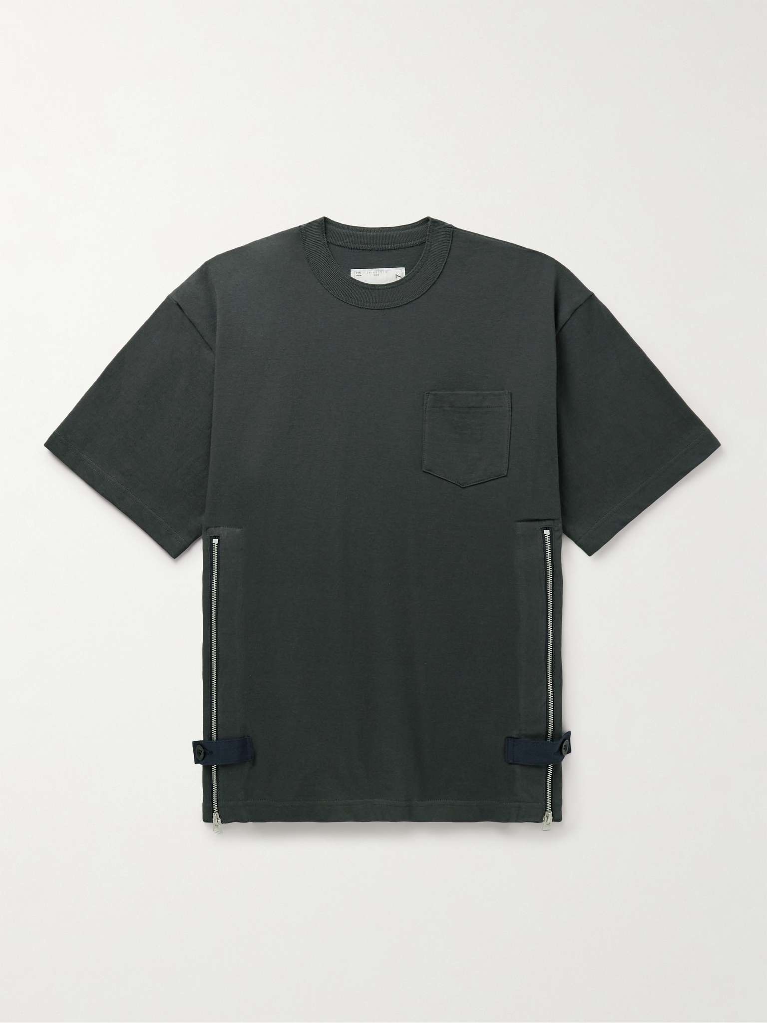 Grosgrain-Trimmed Button and Zip-Detailed Cotton-Jersey T-Shirt - 1