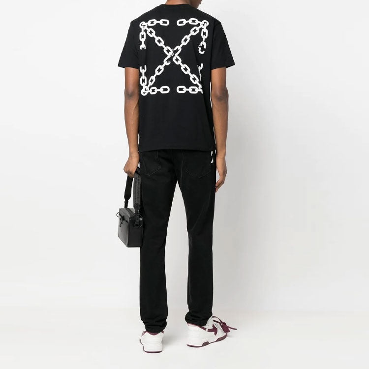 Men's Off-White Chain Arrow Logo Printing Short Sleeve Casual Version Black T-Shirt OMAA027F22JER011 - 3