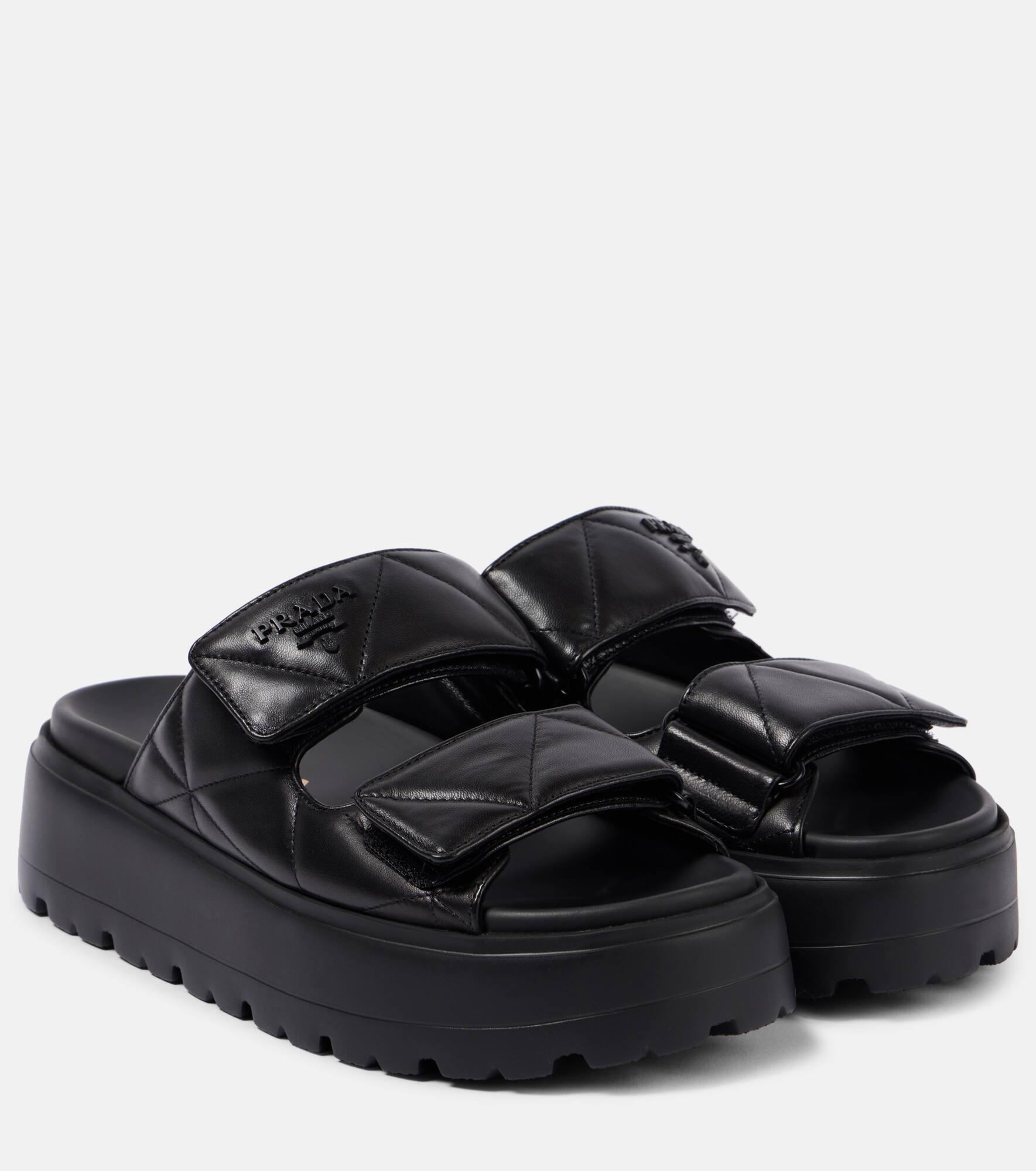 Quilted leather platform sandals - 1