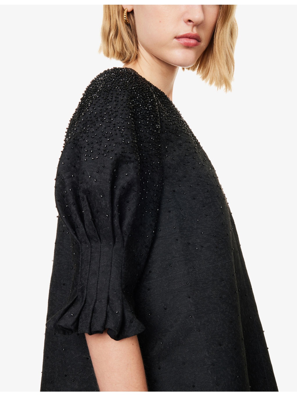 Bead-Embellished Puff-Sleeve Woven Mini Dress - 5