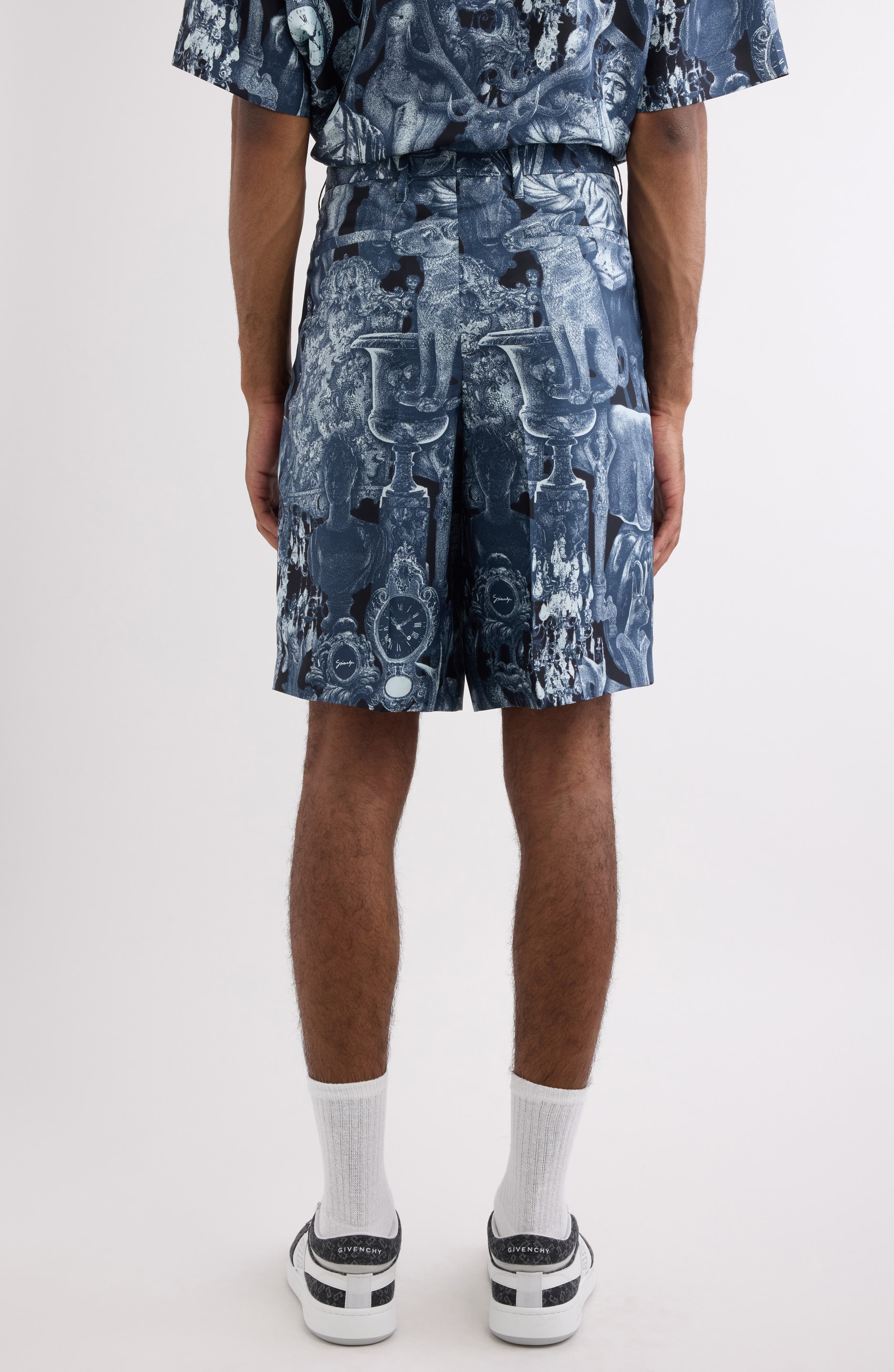 Givenchy Object Print Pleated Silk Shorts in Black/Navy at Nordstrom - 3