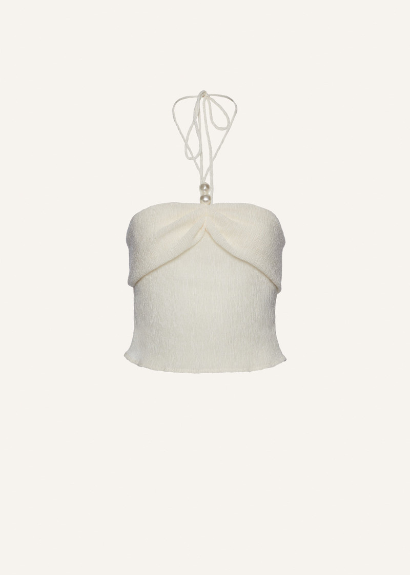 Pearl halterneck tube top in cream - 1
