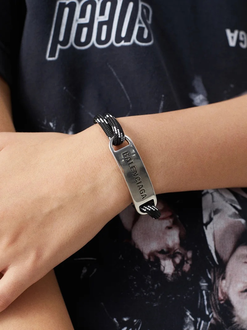 BALENCIAGA Plate logo-engraved corded bracelet