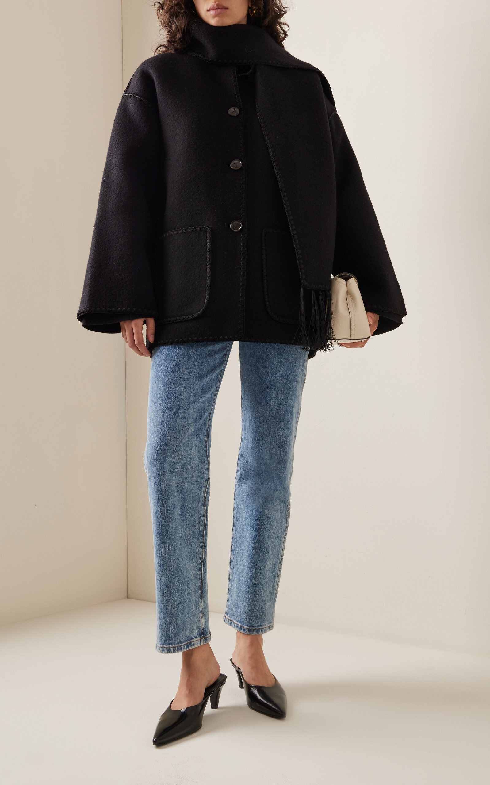 Embriodered Wool-Blend Scarf Jacket black - 3