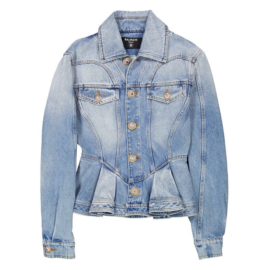 Balmain Logo-Buttons Pleated Denim Blazer - 5