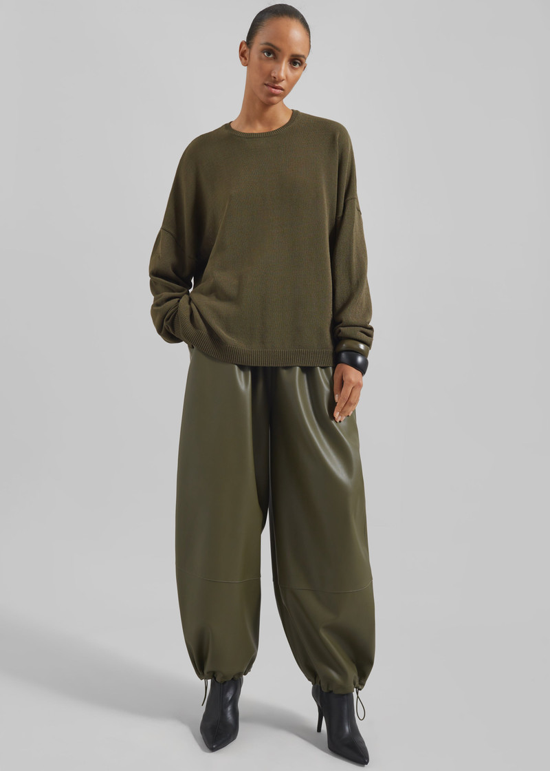 Briar Faux Leather Balloon Pants - Khaki 3